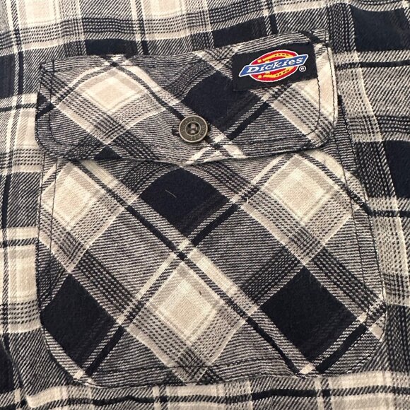 Dickies Mens XL Quilted Flannel Hooded Shacket Zip Navy Plaid Heritage Workwear - Picture 3 of 12